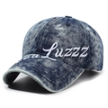 Vintage washed dark blue denim baseball cap with white script embroidery in retro style - Adjustable / Dark Blue