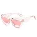 Fashionable pink cat eye sunglasses with thick bubble frame and futuristic design - Transparent Pink Frame Pink Lens
