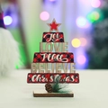 Close-up van een houten kerstboomversiering met gegraveerde feestelijke boodschappen - Rood / Rood