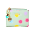 Portefeuille chic vert clair à pois colorés, texture Saffiano et pendentif cœur - vert clair