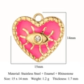 Herzanhänger aus rosa Emaille in Gold mit Strass-Auge und detaillierten Produktmaßen - Edelstahl + Emaille + Strass / Rosa Herz Böser Blick