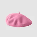 Chic solid pink wool beret hat for women featuring a thick felt texture and stem top - M (56-58cm) / Pink