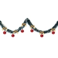 2M Christmas garland with green tinsel, red ornaments and gold bows for tree decoration - Dark Green White Edge + 6 Red Balls + 6 Gold Bows