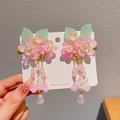 Pink floral hair clips with tassels and pearls for girls Chinese Hanfu style - 63# Fengchenying Pair Set