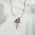 Elegant flamingo necklace in silver finish with a pink teardrop-shaped zircon stone - Silver