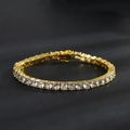 Single row gold plated tennis bracelet with sparkling round zircons and safety clasp - Width 5mm/Length 18cm / Gold