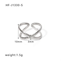 Minimalist silver stainless steel open ring with double-layer cross rope texture - Adjustable Open / Crisscross Twisted Rope Style (HF-J1330-S)