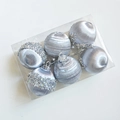 6er-Set silberblaue Satin-Weihnachtskugeln mit Glitzerstreifen und Pailletten - Grau 6-teiliges Set - 6cm