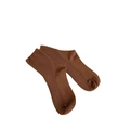 Minimalist brown crew socks with a vertical ribbed knit texture for autumn wear - Caramel