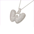 Silver letter W pendant necklace with shimmering cubic zirconia stones on box chain - Silver W