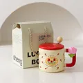 Creamy ceramic tulip mug variant with red lid and matching decorative gift box set - With Lid, Spoon and Gift Box / Red