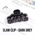 Detail view of dark grey plush claw clip with leopard pattern fur balls for women - Dark Grey Leopard Claw Clip