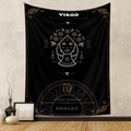 Detailed view of Virgo zodiac tapestry with minimalist line art on black background - Virgo