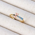 Golden butterfly ring with pink heart zircons and blue gemstones on an adjustable band - Adjustable Open / Gold Butterfly Style (Style 5)