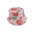 Close-up of the reversible pink bucket hat with detailed peach and green leaf prints - M (56-58cm) / Pink Peach Print