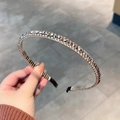 Double-row headband with champagne rhinestones and dark grey beads on a slim metal frame - Gray