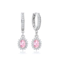 S925 silver hoop earrings with pink oval zircon and sparkling pavé micro-inlays - Oval Case Pink