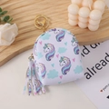 Mini unicorn print backpack coin purse with gold lobster clasp and tassel keychain - Rainbow Cloud Pony