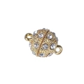Gold spherical magnetic clasp for jewelry with pavé set white cubic zirconia stones - Rhinestone Ball Gold 10mm