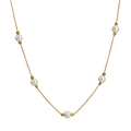 Elegant gold titanium choker featuring five round white pearls and cubic metal beads - Five Pearls - Necklace
