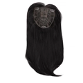 Long straight black hair topper with clips and internal mesh for women hair coverage - Natural Black