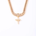 Elegant gold-tone cross pendant necklace featuring rectangular crystal tennis chain design - 08 Gold White Zirconia (Gold Tennis Chain Cross)