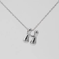 Polished silver bubble letter H pendant necklace in stainless steel with cross chain - Silver-Letter H