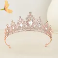 Baroque bridal tiara with sparkling white rhinestones and rose gold alloy finish - Rose Gold + White Rhinestone