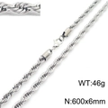 Silver stainless steel twist rope chain necklace with lobster clasp, 600x6mm size - 6mm-60cm(KN228875-Z)