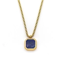 Golden box chain necklace featuring a square blue lapis lazuli pendant with titanium steel - Gold/Lapis Lazuli (With Chain)