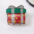Pince à cheveux festive en forme de boîte cadeau pailletée rouge et verte de Noël - Boîte Cadeau de Noël