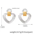 Two-tone heart stud earrings in stainless steel with 18k gold layered top accents - Steel Heart (F384)