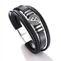 Men's multi-layer black braided leather bracelet with Celtic knot magnetic buckle - 19cm / Black