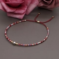 Bohemian handmade red woven bracelet featuring colorful beads and a central grey pearl - Red Rope/Grey Pearl/Red Grey Purple Bead(BR0102)