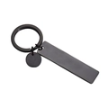 Black stainless steel keychain with rectangle and round tags on white background - Black