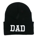 Black knit beanie with white DAD embroidery, warm winter headwear for men and fathers - DAD / Black