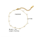 Detail view of 21cm gold anklet showing 4mm white beads and S.Steel logo tag - Fine Bead Chain Style (YYA023039)