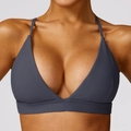 Haut de bikini côtelé gris foncé avec de fines bretelles et bande élastique - XL / Hauts / Gris Bleu