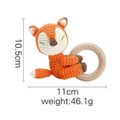 Handmade crochet orange fox baby rattle with natural wooden ring for teething - Fox with Tail in Ring
