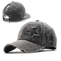 Pferdeschwanz-Baseballkappe aus Baumwolle mit Paillettensternen in Washed Black - Schwarz
