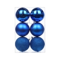6-piece set of blue Christmas ball ornaments in glossy, matte and glitter finishes - 6cm / Blue