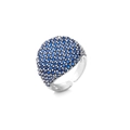 Anello regolabile in finitura argento con pavé di zirconi blu sulla cupola rotonda - Aperto Regolabile / Platino Zircone Blu