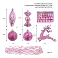 Pink Christmas ornaments set with baubles, deer, and pearls in a clear gift box - Christmas Ball Gift Box (pink) Le27