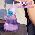 Detail of 300ml purple badminton shaped plastic water bottle with carry strap and box - 300ml / Purple