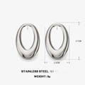 Silver hollow oval geometric earrings in stainless steel with 3.7cm height measurements - Silver