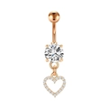 Rose gold belly button ring with large round zircon and dangling pavé heart charm - Rose Gold Heart Pendant