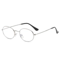 Retro small oval metal sunglasses with silver frame and black temple tips - Silver Frame Clear Lens C10