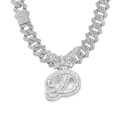 Silver iced out Cuban link necklace with rhinestone butterfly and letter D pendant - Silver Letter D