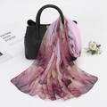 Purple gradient chiffon scarf with butterfly floral print draped on a white background - Light Purple (Chinese Ink Lotus)