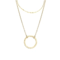 Double layered gold stainless steel necklace with textured circular pendant on white background - Double Layer Round Pendant Style / Gold